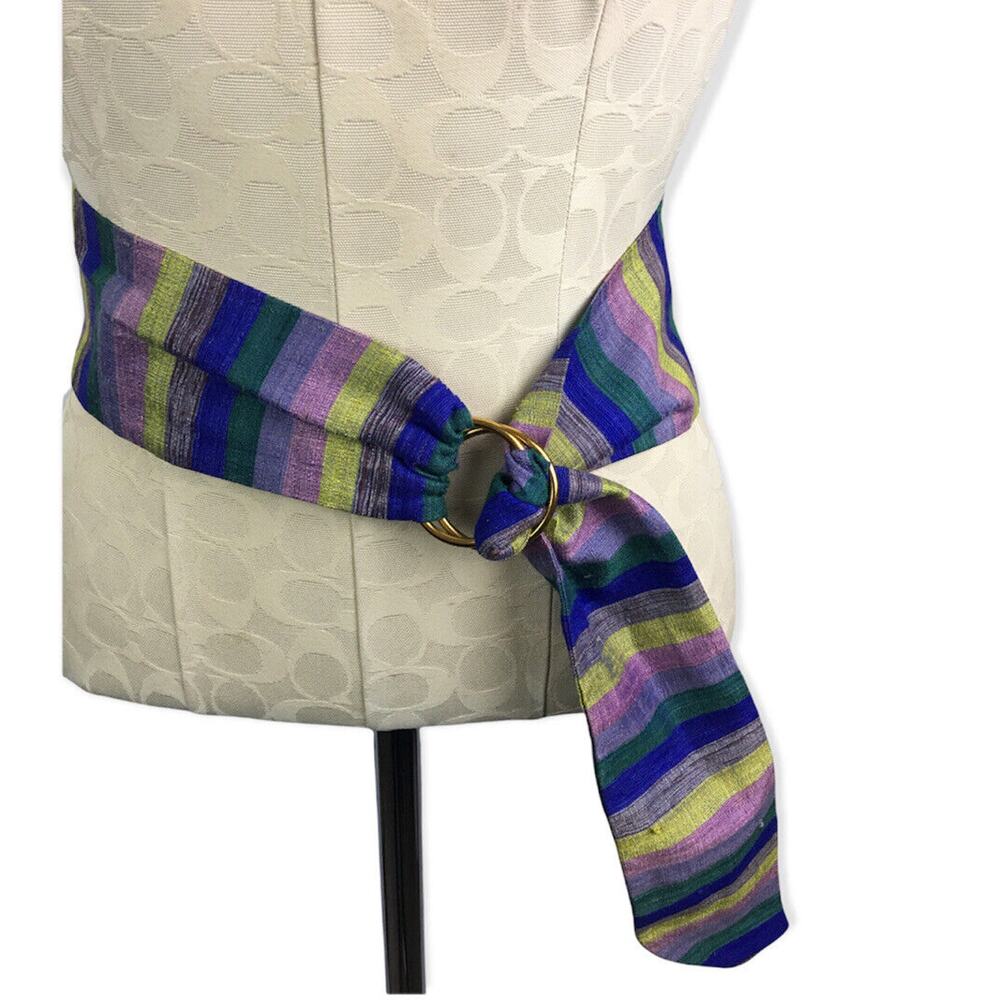 Size 36 Vintage Fabric Stripedβ Belt Blue Purple Green Womens 3" Width